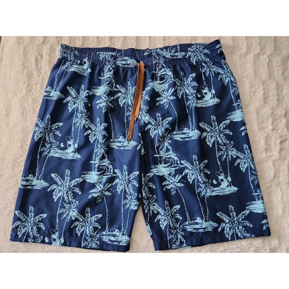 Disney Store Mickey Mouse Board Shorts Men's XXL Blue Allover Print Tropical